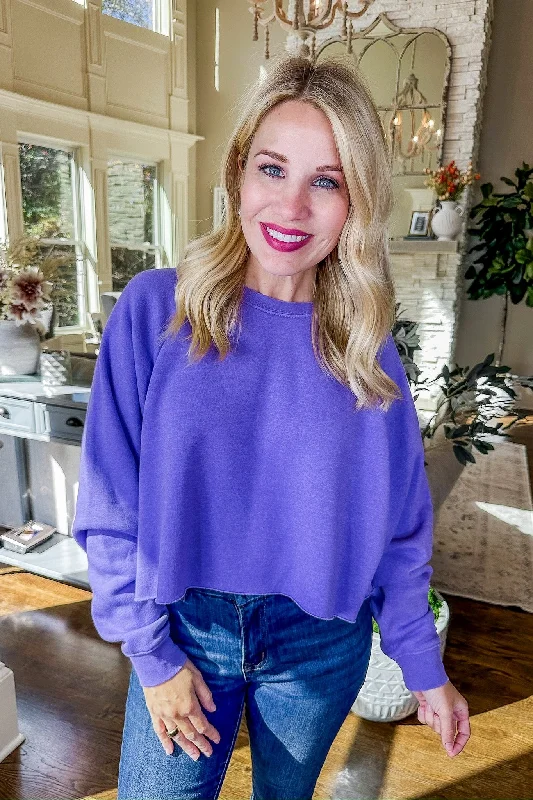 Mineral Wash Fleece Lined Cropped Sweatshirt in Lavender