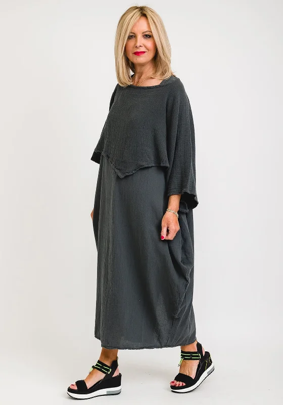 One Life Vanna One Size Cropped Poncho Top, Graphite