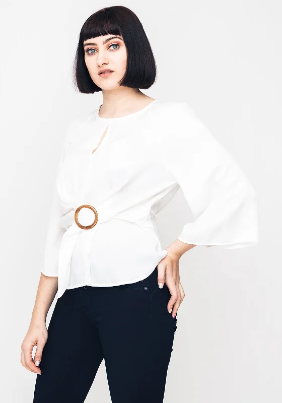 Seventy1 Belt Detail Cropped Sleeve Top, White